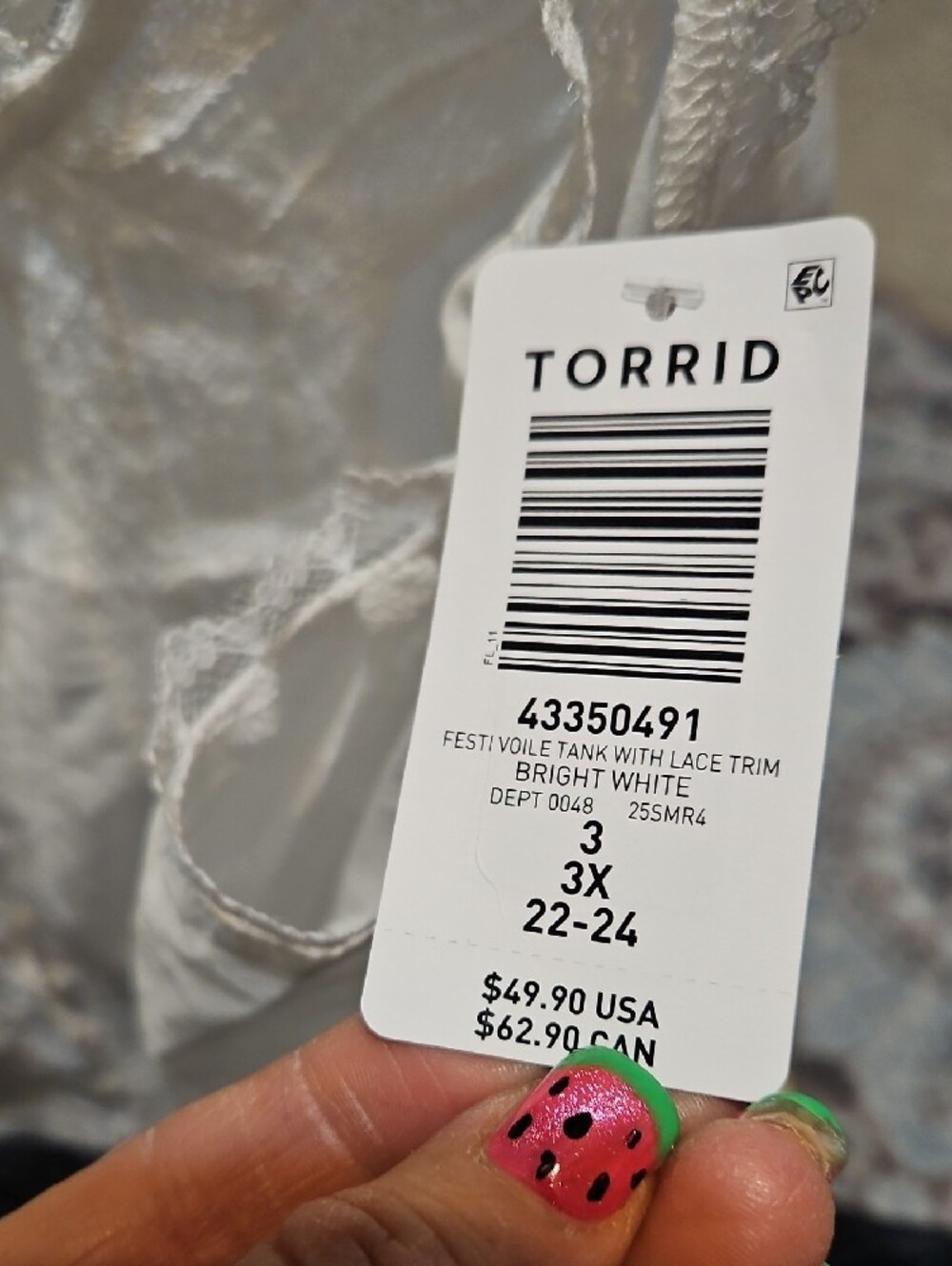 torrid White Lace-Trim Cotton Camisole with Front Tie - Picture 8 of 8